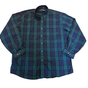 Van Heusen Mens XL Plaid Button Down Shirt Navy Blue Hunter Green Long Sleeve
